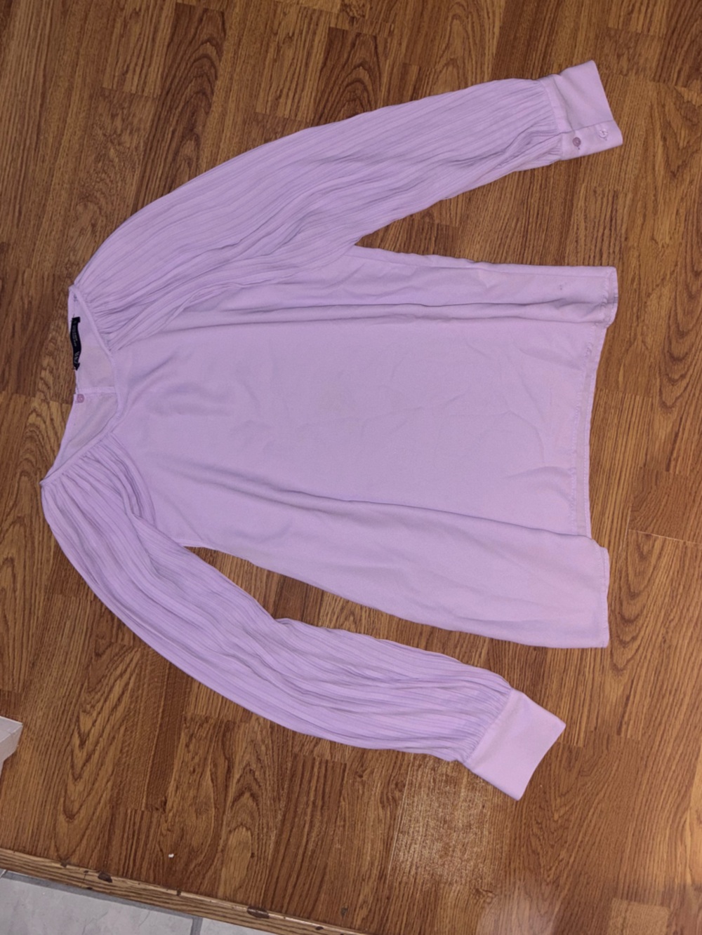 Zara Lilac Pleated Long-Sleeve Blouse